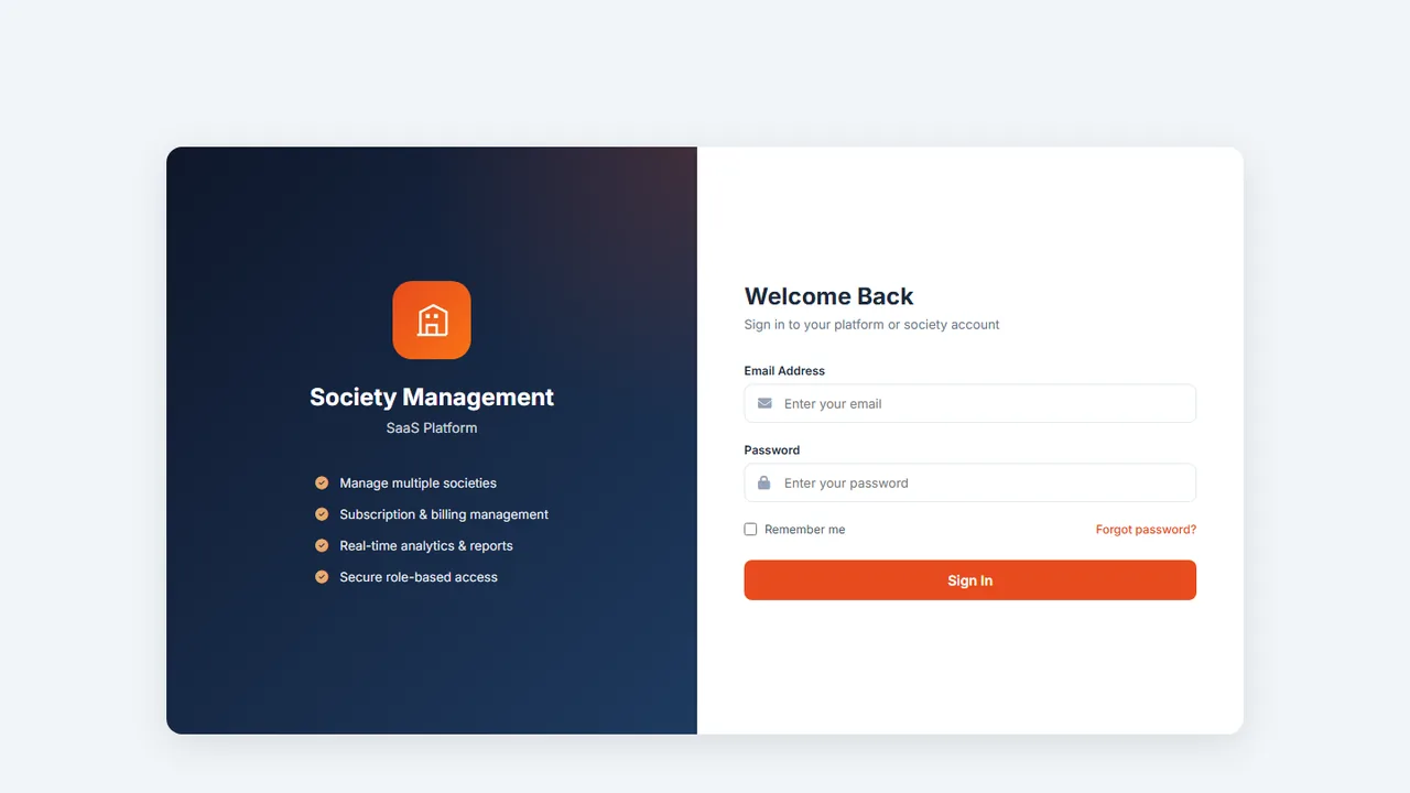Society Management SaaS sign-in page